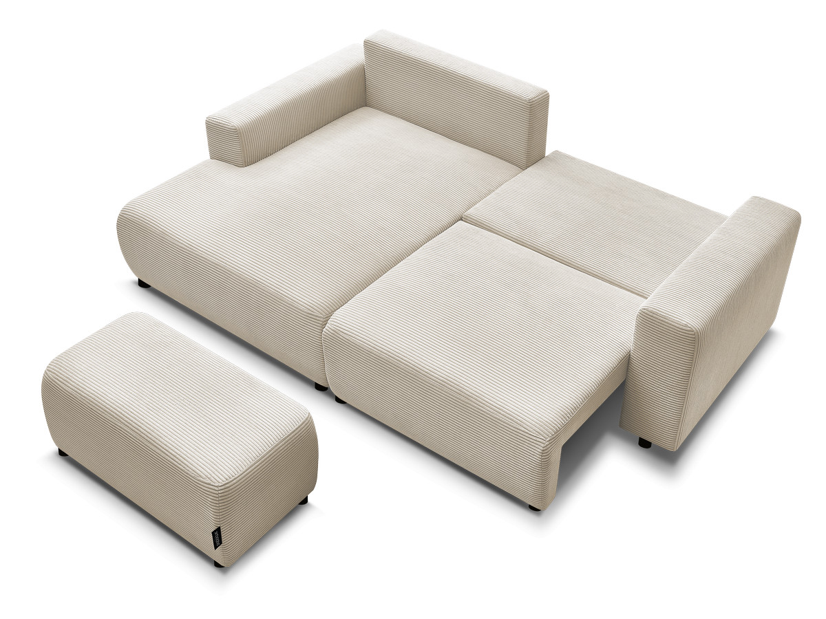 Canapé d'angle convertible coffre ATILLA velours côtelé avec pouf