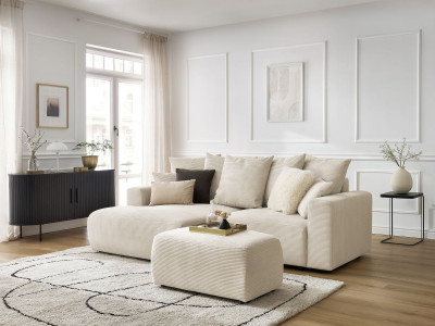 Canapé d'angle convertible coffre ATILLA velours côtelé avec pouf