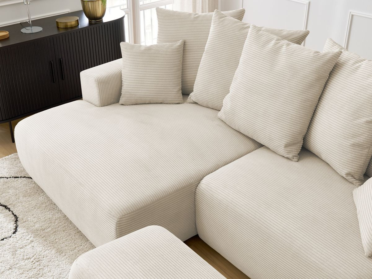 Canapé d'angle convertible coffre ATILLA velours côtelé avec pouf