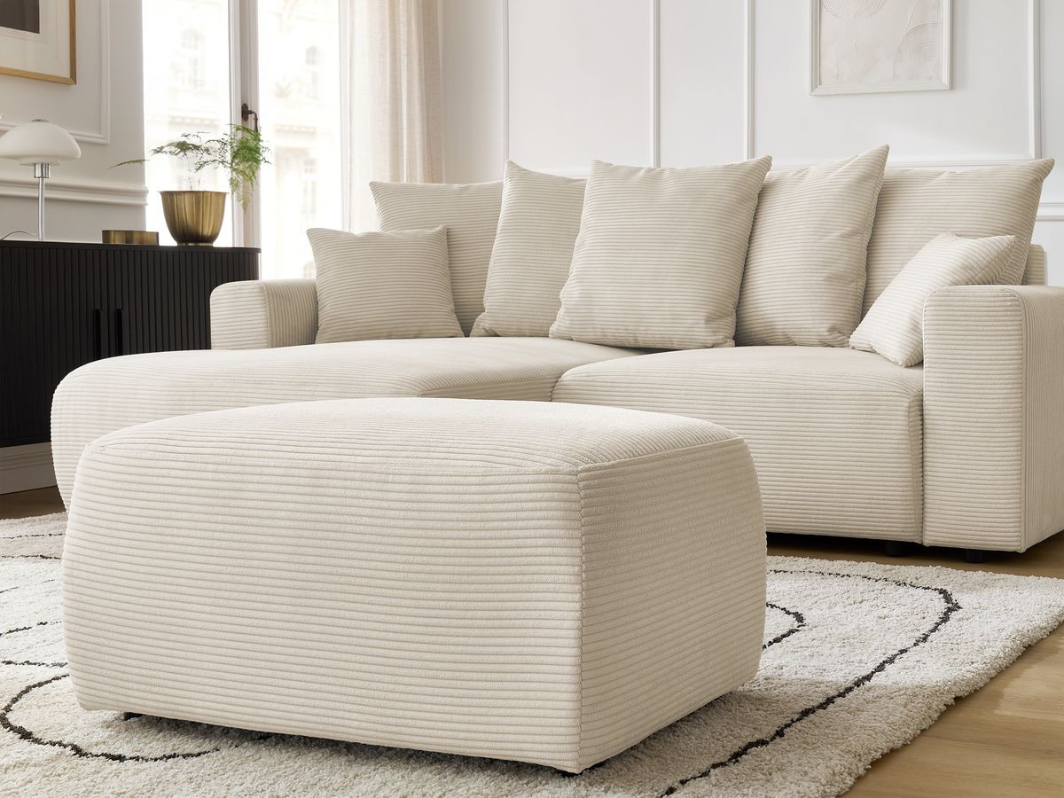 Canapé d'angle convertible coffre ATILLA velours côtelé avec pouf