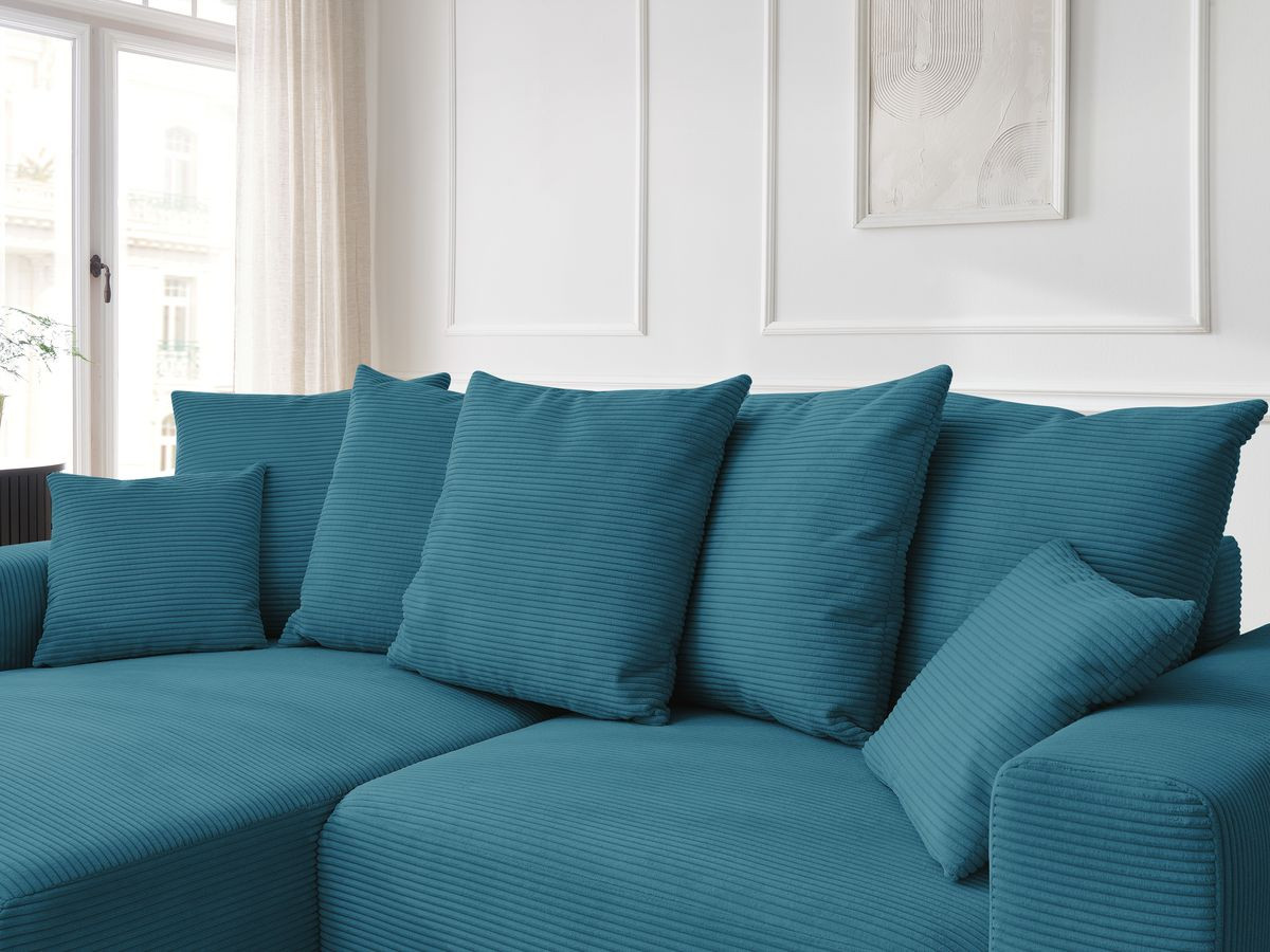 Canapé d'angle convertible coffre ATILLA velours côtelé avec pouf
