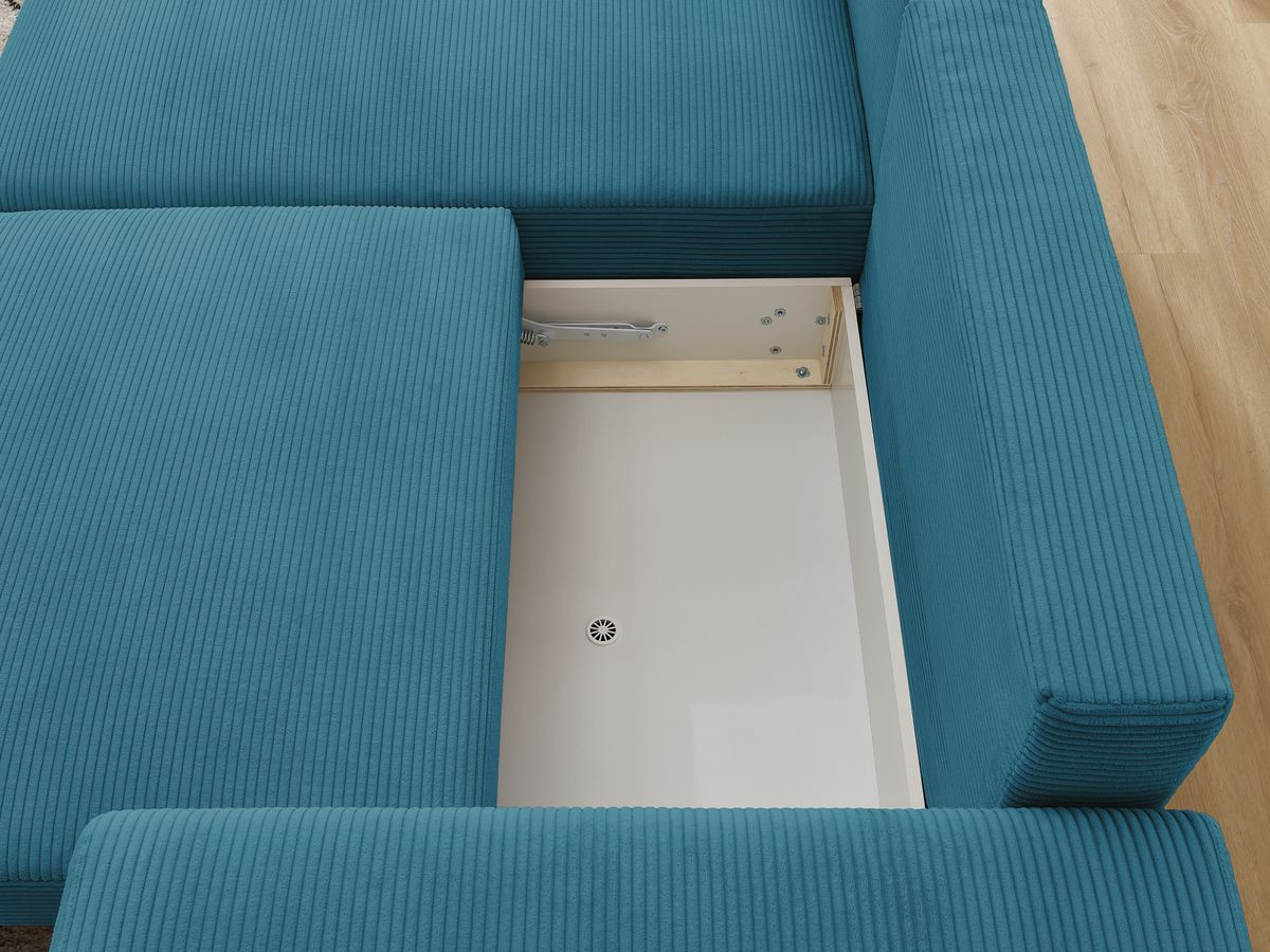 Canapé d'angle convertible coffre ATILLA velours côtelé avec pouf