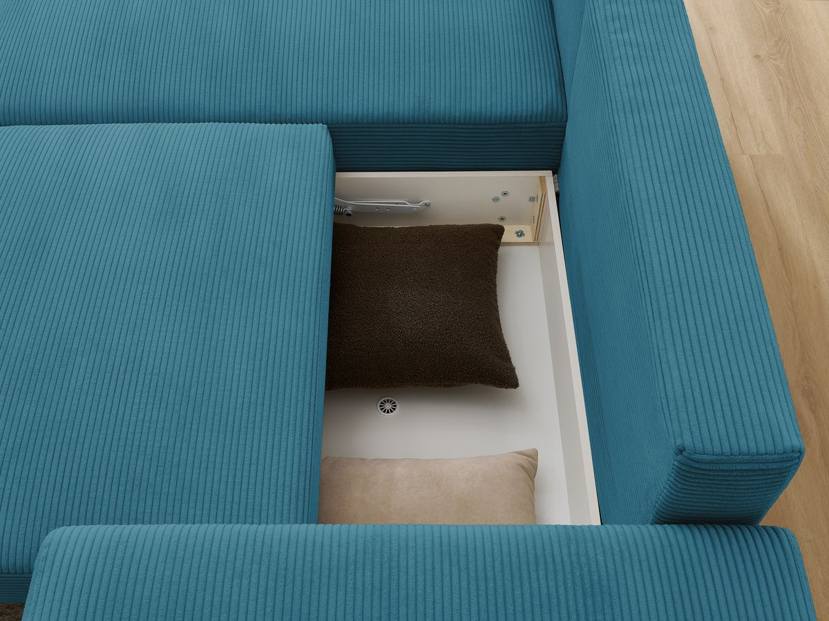 Canapé d'angle convertible coffre ATILLA velours côtelé avec pouf
