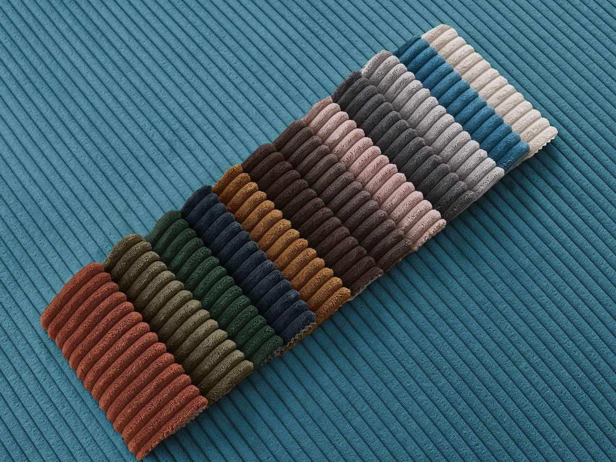 Canapé d'angle convertible coffre ATILLA velours côtelé avec pouf