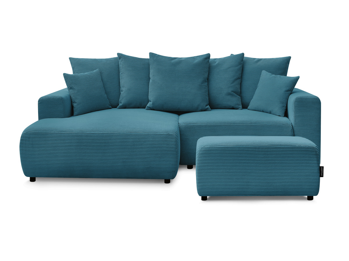 Canapé d'angle convertible coffre ATILLA velours côtelé avec pouf