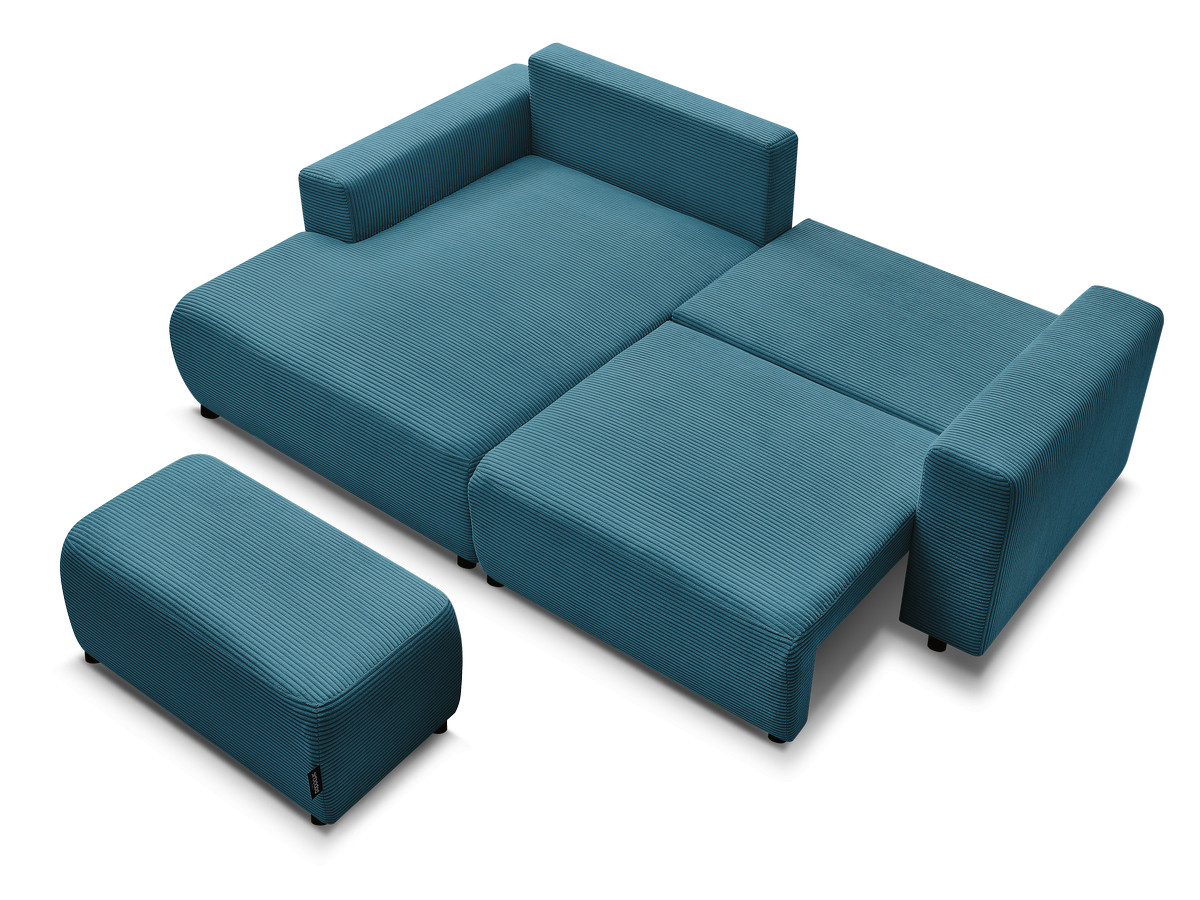 Canapé d'angle convertible coffre ATILLA velours côtelé avec pouf