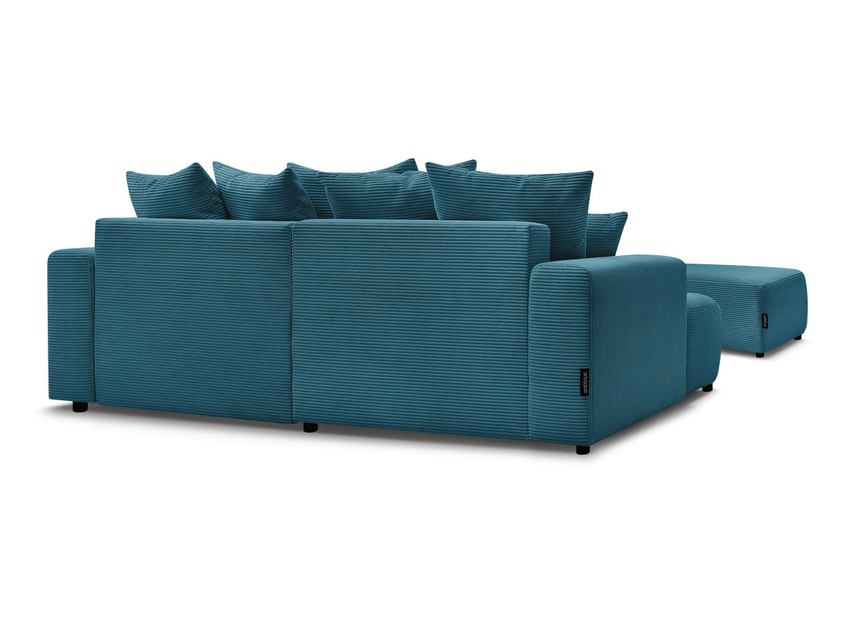 Canapé d'angle convertible coffre ATILLA velours côtelé avec pouf