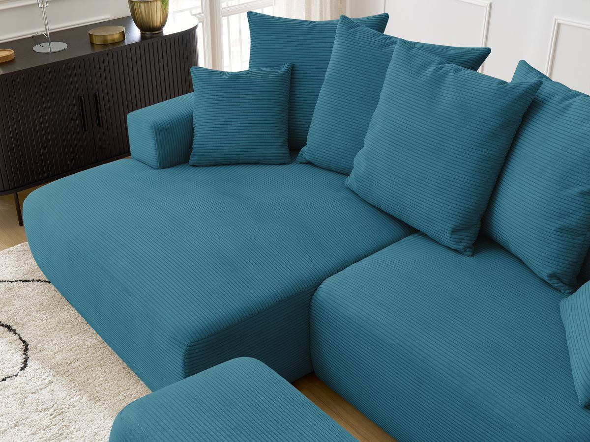 Canapé d'angle convertible coffre ATILLA velours côtelé avec pouf