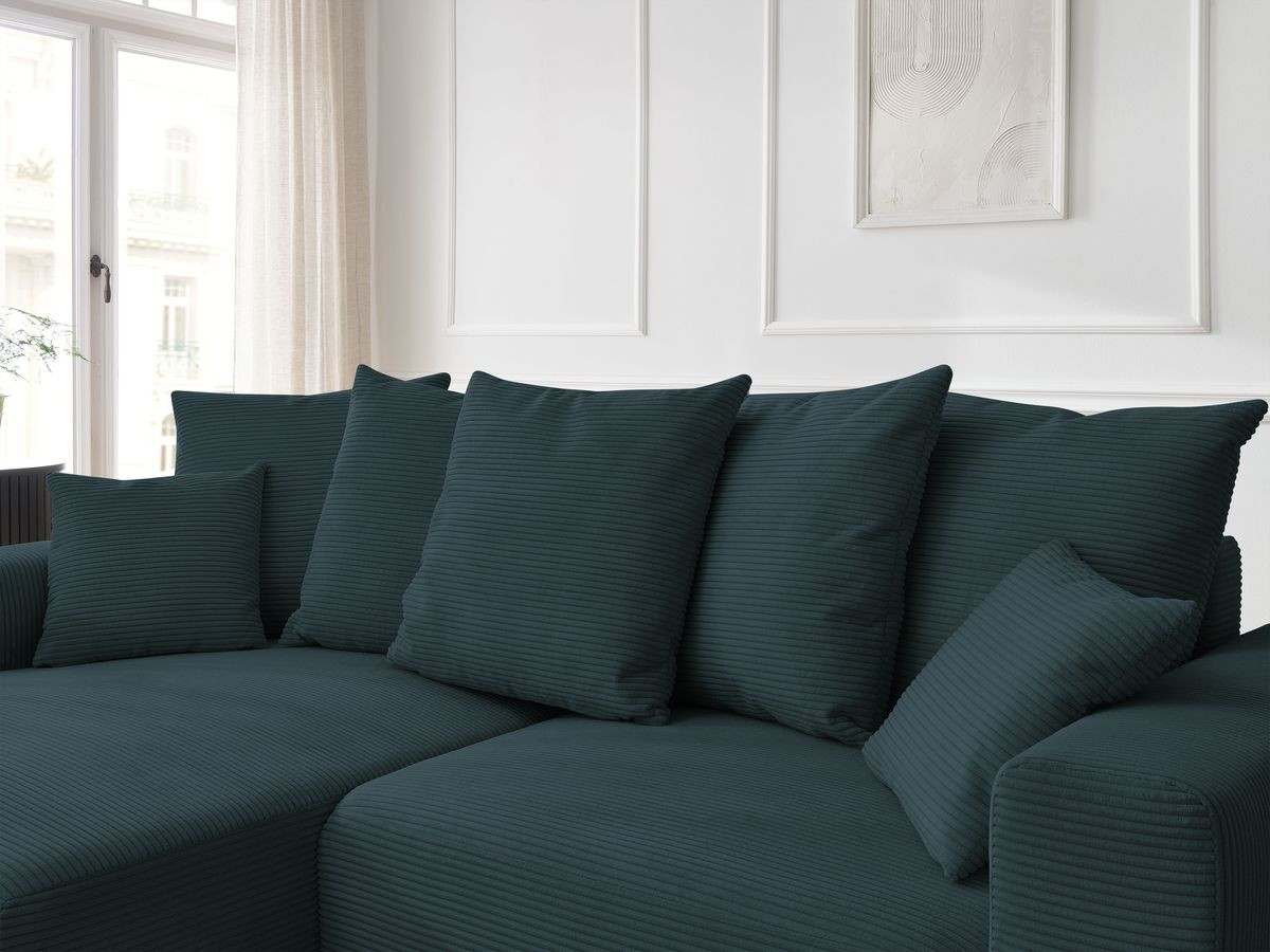 Canapé d'angle convertible coffre ATILLA velours côtelé avec pouf