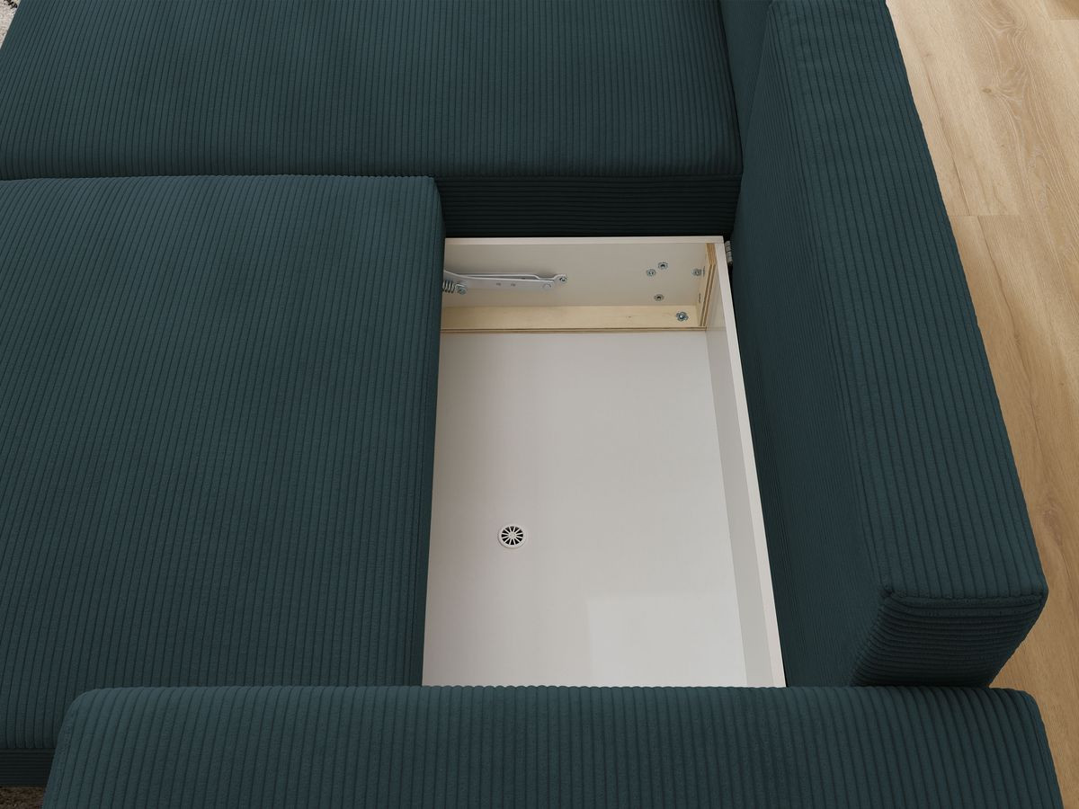 Canapé d'angle convertible coffre ATILLA velours côtelé avec pouf
