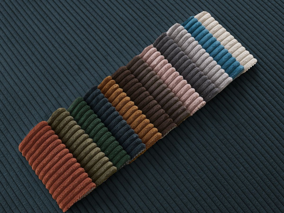 Canapé d'angle convertible coffre ATILLA velours côtelé avec pouf