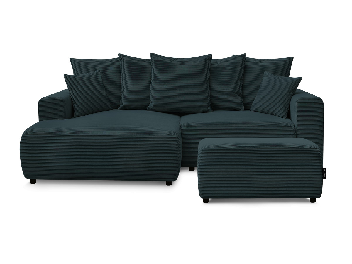 Canapé d'angle convertible coffre ATILLA velours côtelé avec pouf