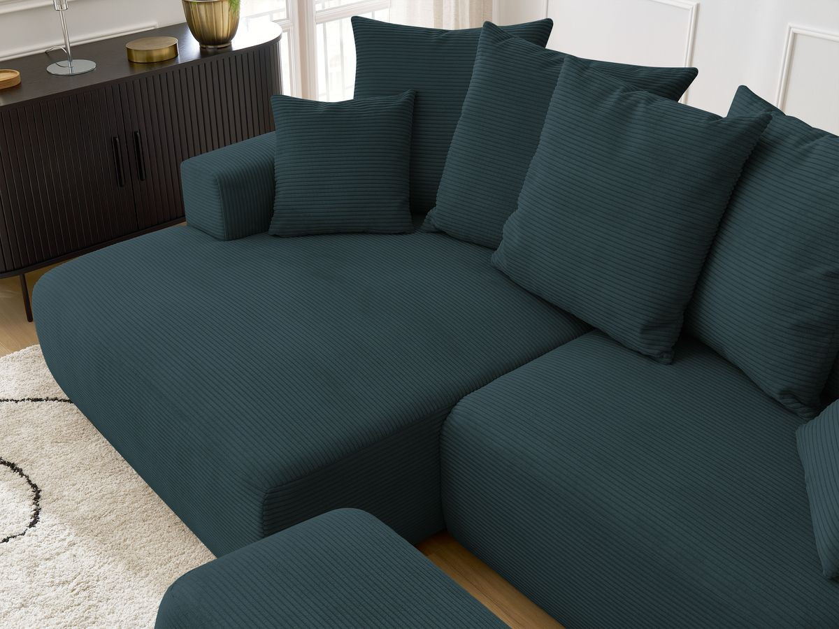 Canapé d'angle convertible coffre ATILLA velours côtelé avec pouf