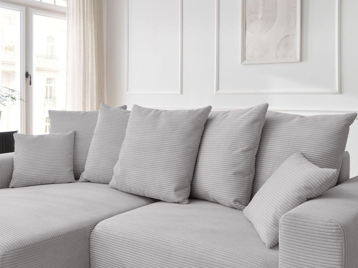 Canapé d'angle convertible coffre ATILLA velours côtelé avec pouf