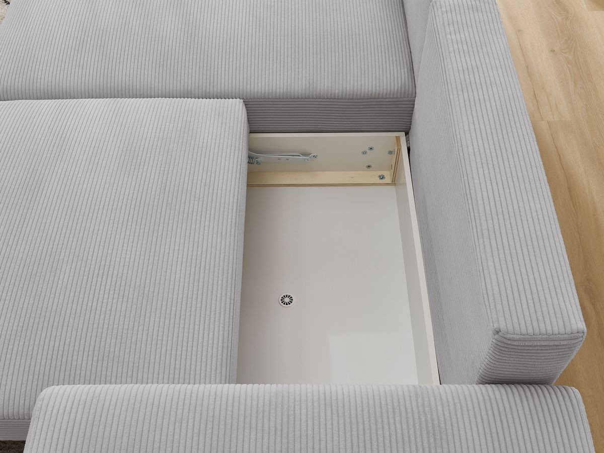 Canapé d'angle convertible coffre ATILLA velours côtelé avec pouf