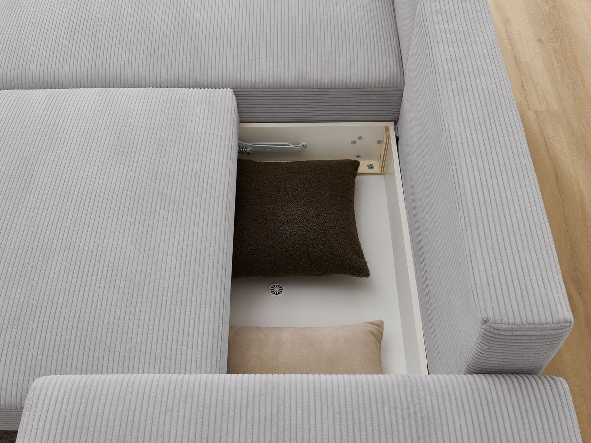 Canapé d'angle convertible coffre ATILLA velours côtelé avec pouf