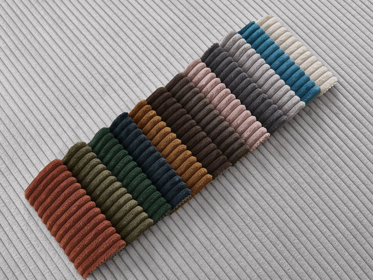 Canapé d'angle convertible coffre ATILLA velours côtelé avec pouf