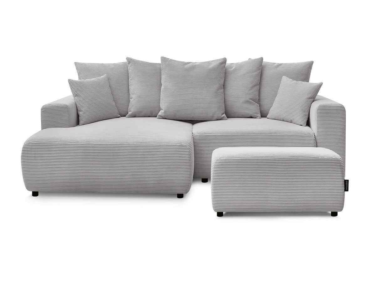 Canapé d'angle convertible coffre ATILLA velours côtelé avec pouf