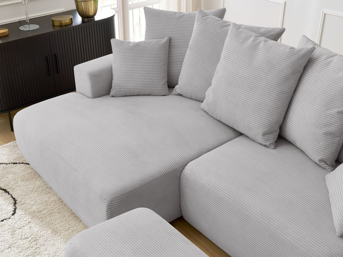 Canapé d'angle convertible coffre ATILLA velours côtelé avec pouf