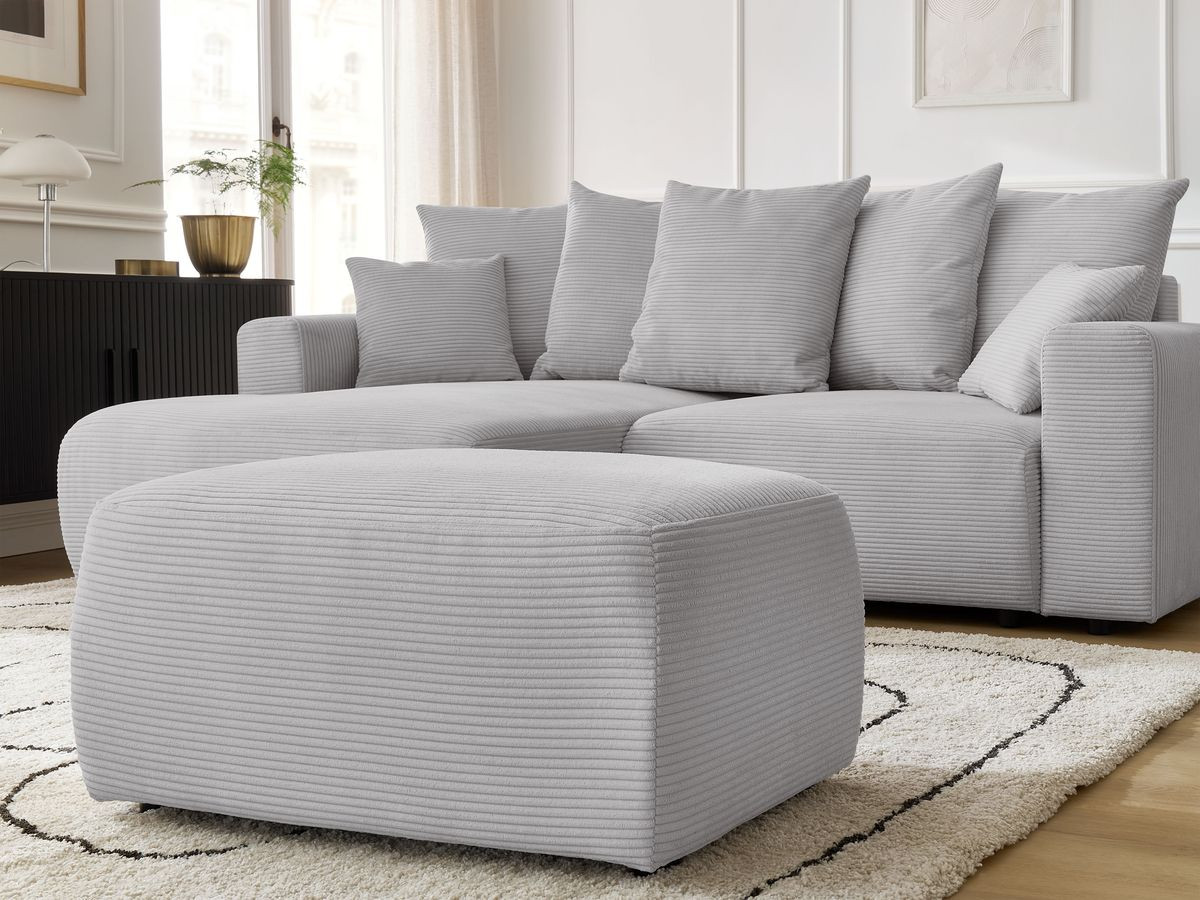 Canapé d'angle convertible coffre ATILLA velours côtelé avec pouf