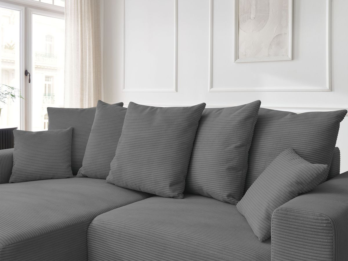 Canapé d'angle convertible coffre ATILLA velours côtelé avec pouf