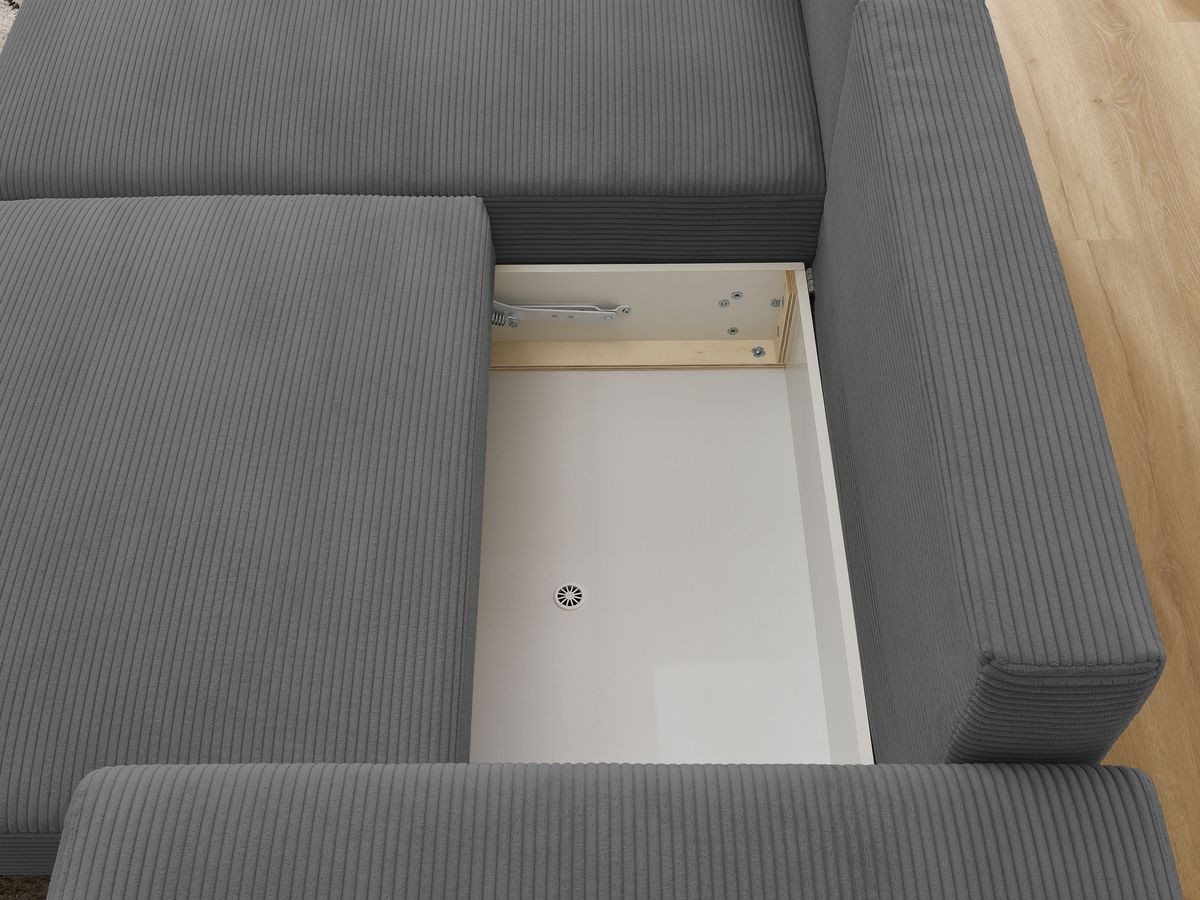 Canapé d'angle convertible coffre ATILLA velours côtelé avec pouf