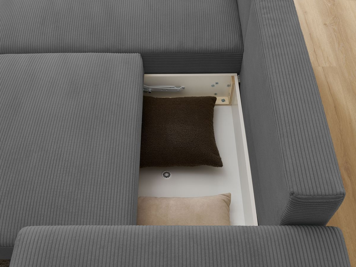 Canapé d'angle convertible coffre ATILLA velours côtelé avec pouf
