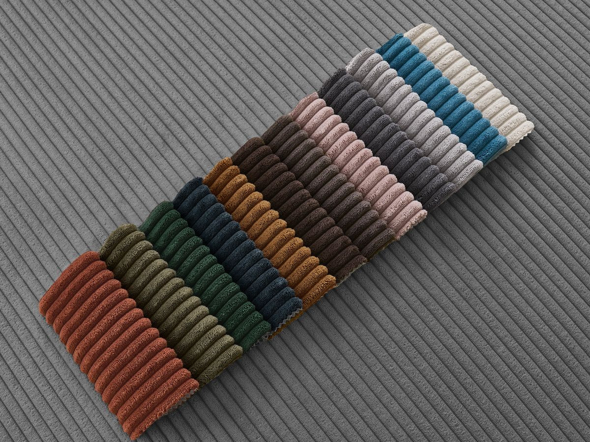 Canapé d'angle convertible coffre ATILLA velours côtelé avec pouf