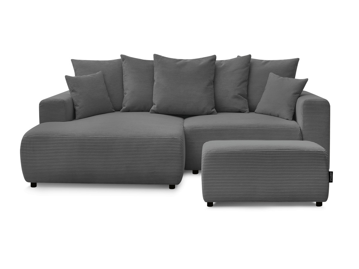 Canapé d'angle convertible coffre ATILLA velours côtelé avec pouf