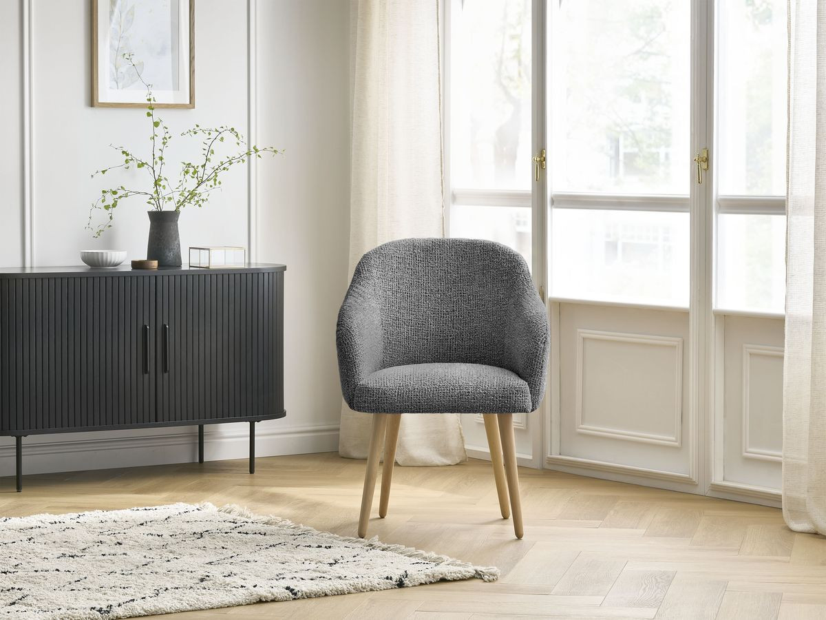 SOPHIE stoel in gevlekte stof en Scandinavische houten poten