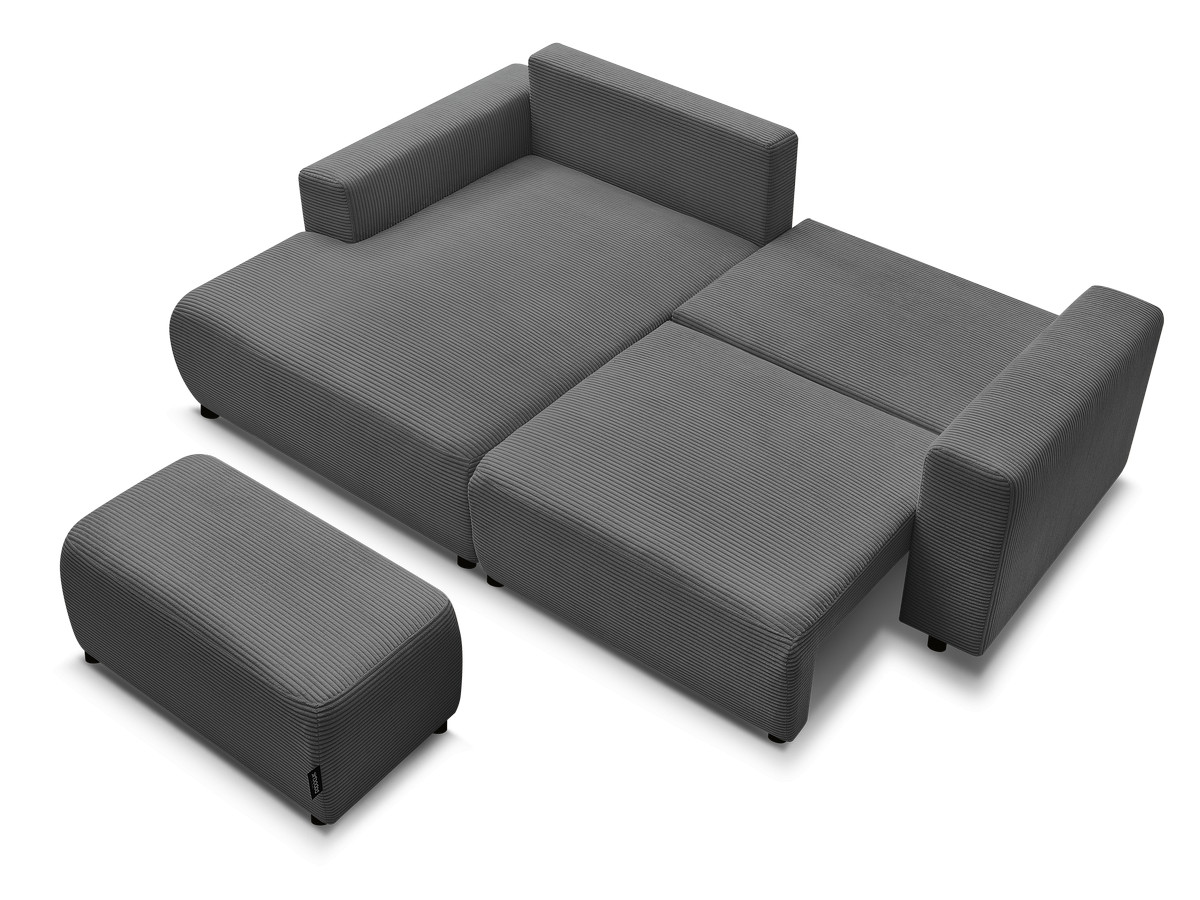Canapé d'angle convertible coffre ATILLA velours côtelé avec pouf