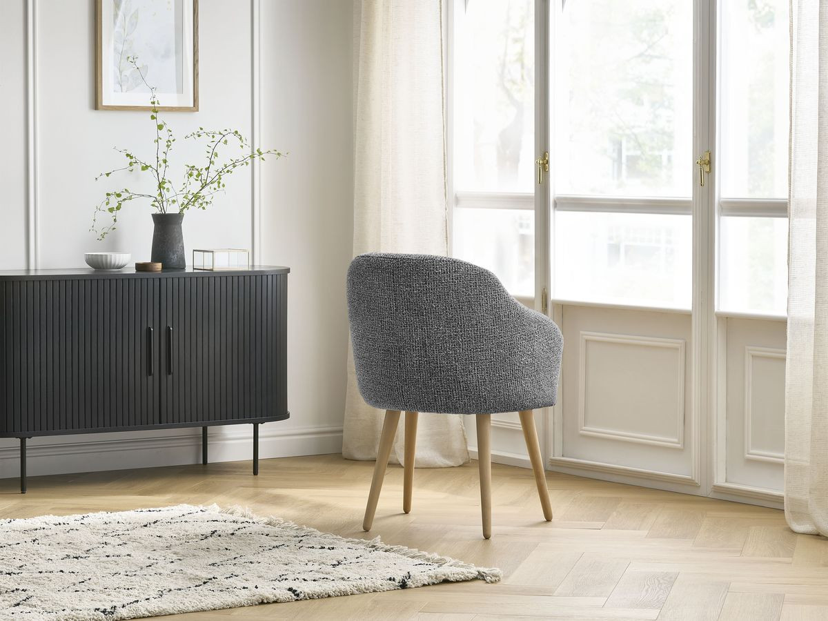 SOPHIE stoel in gevlekte stof en Scandinavische houten poten