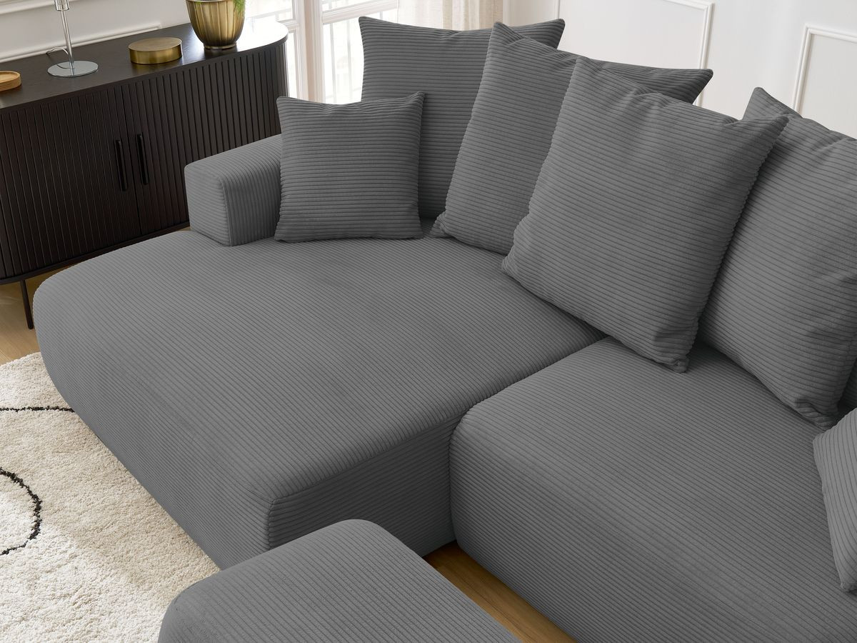 Canapé d'angle convertible coffre ATILLA velours côtelé avec pouf