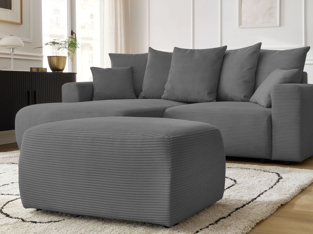 Canapé d'angle convertible coffre ATILLA velours côtelé avec pouf