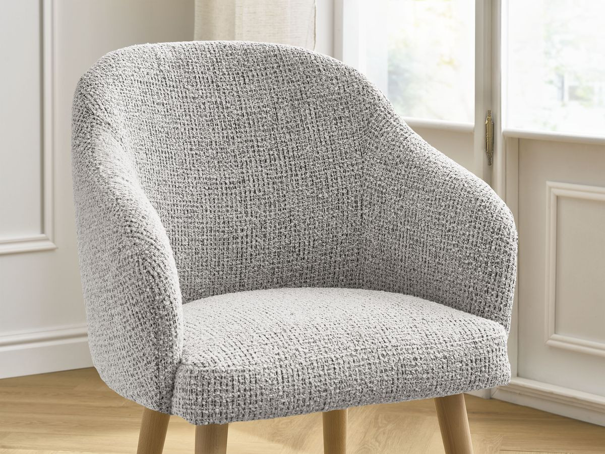 SOPHIE stoel in gevlekte stof en Scandinavische houten poten
