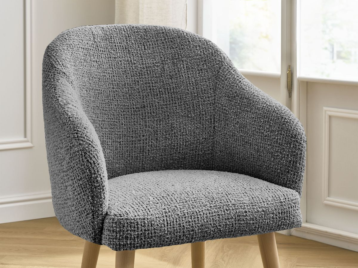 SOPHIE stoel in gevlekte stof en Scandinavische houten poten
