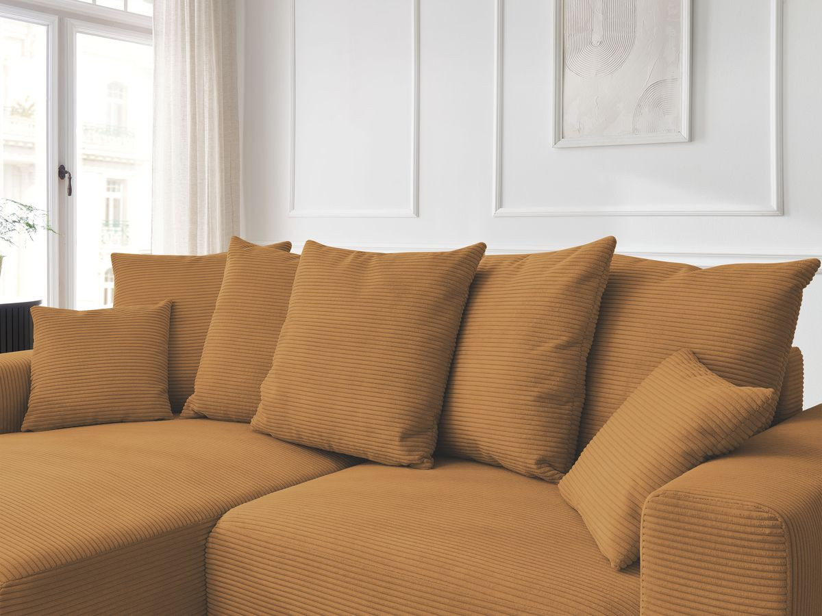 Canapé d'angle convertible coffre ATILLA velours côtelé avec pouf