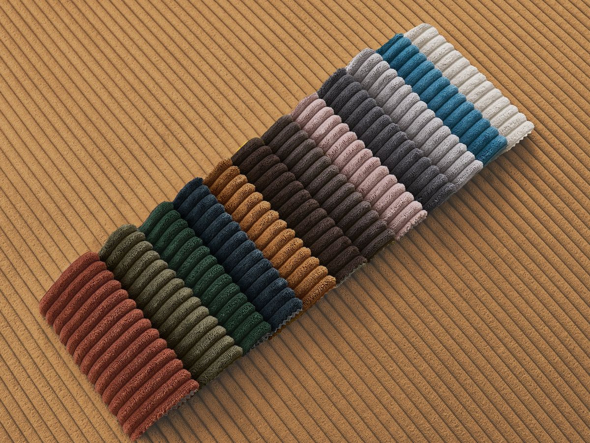 Canapé d'angle convertible coffre ATILLA velours côtelé avec pouf