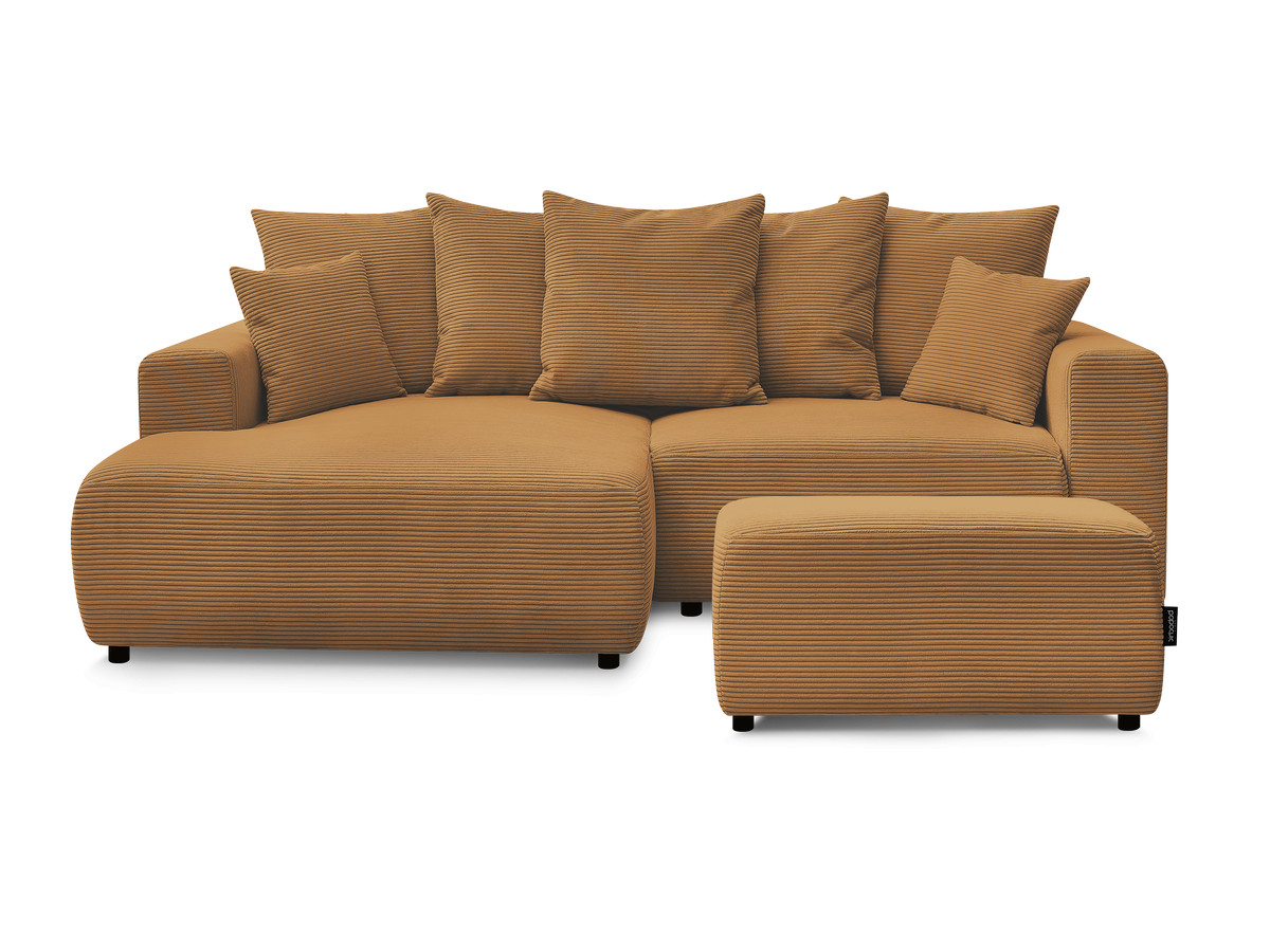 Canapé d'angle convertible coffre ATILLA velours côtelé avec pouf