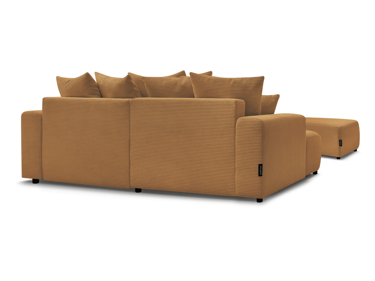 Canapé d'angle convertible coffre ATILLA velours côtelé avec pouf