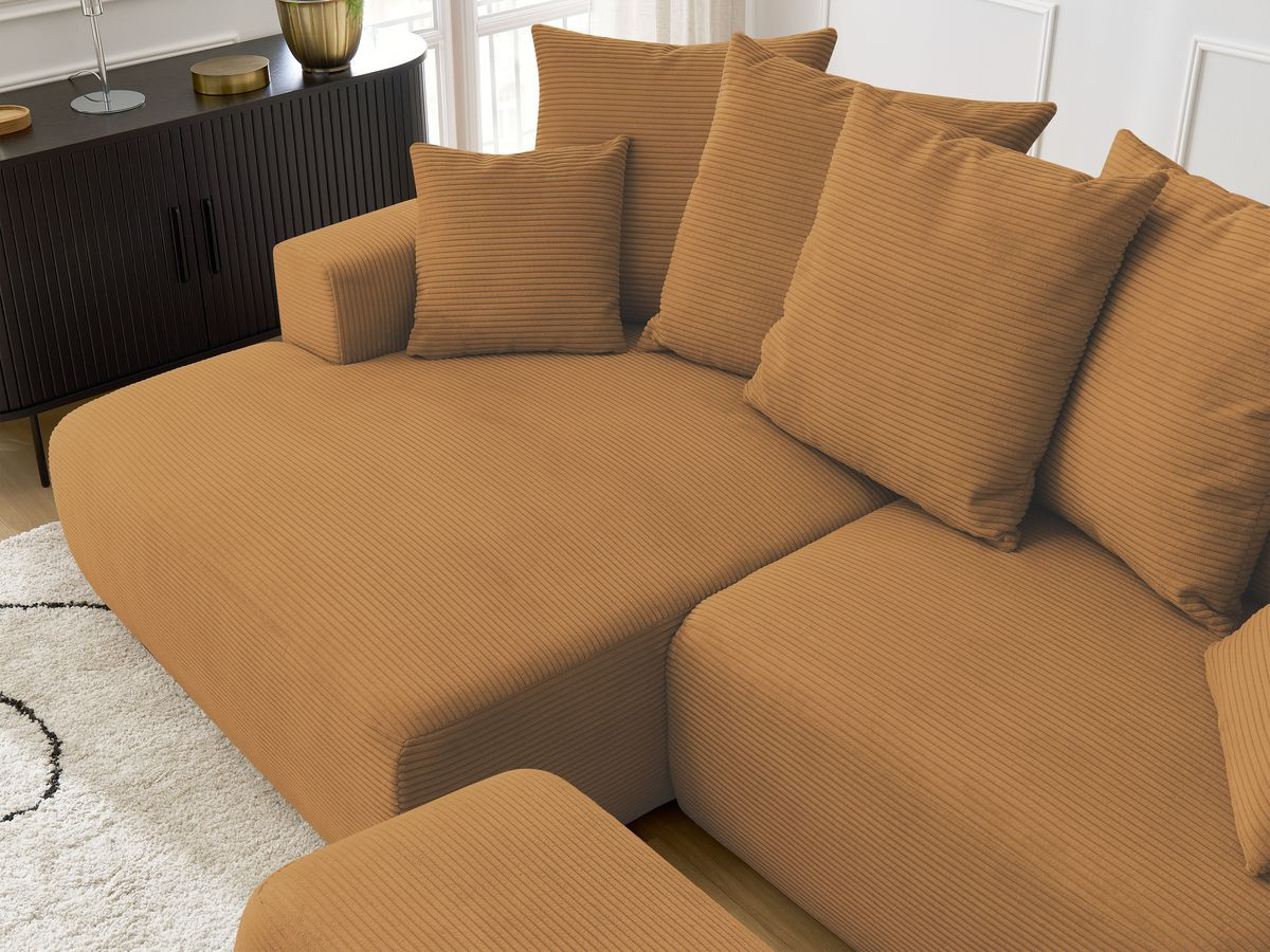 Canapé d'angle convertible coffre ATILLA velours côtelé avec pouf