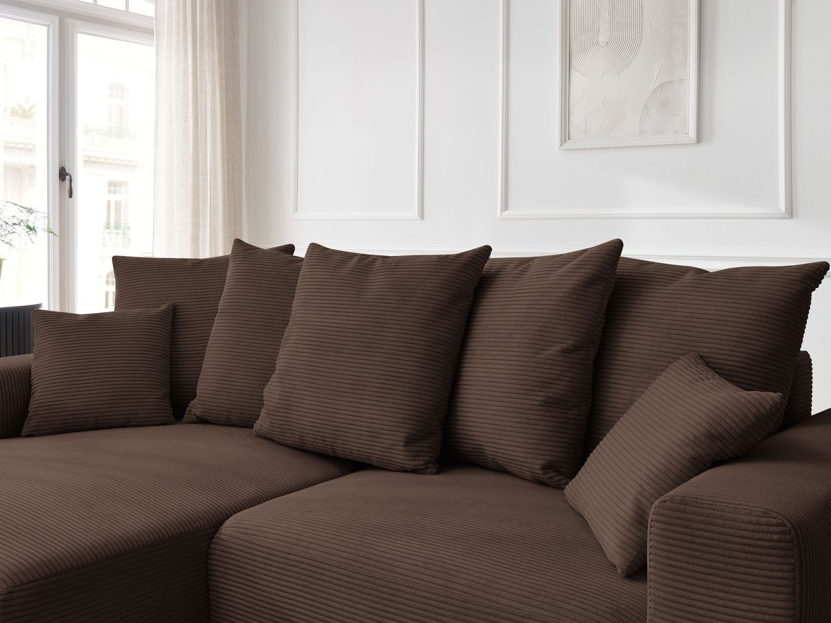 Canapé d'angle convertible coffre ATILLA velours côtelé avec pouf
