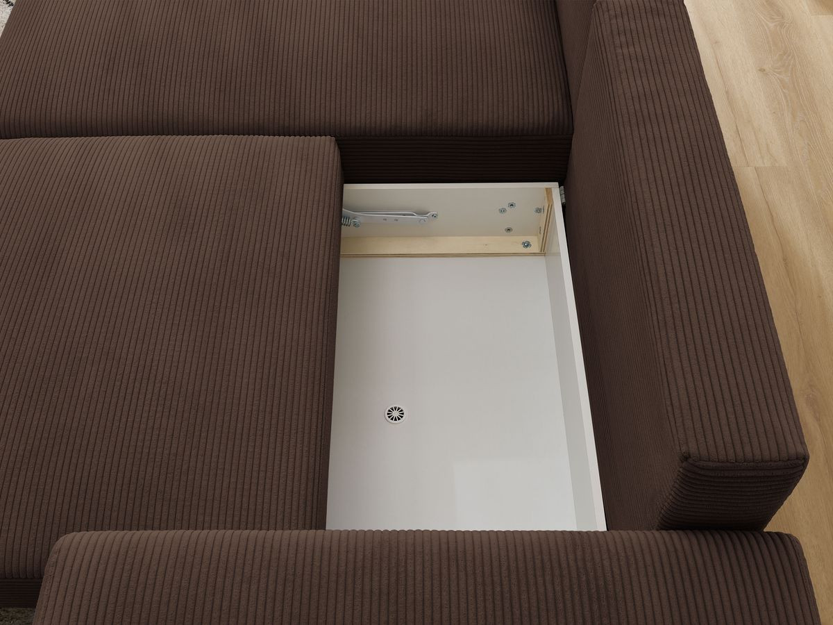 Canapé d'angle convertible coffre ATILLA velours côtelé avec pouf