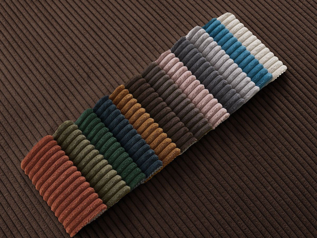Canapé d'angle convertible coffre ATILLA velours côtelé avec pouf