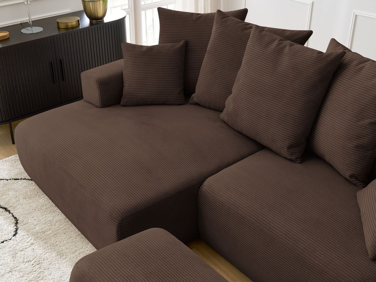 Canapé d'angle convertible coffre ATILLA velours côtelé avec pouf