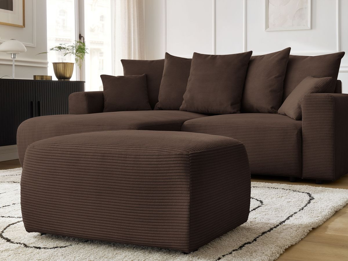 Canapé d'angle convertible coffre ATILLA velours côtelé avec pouf