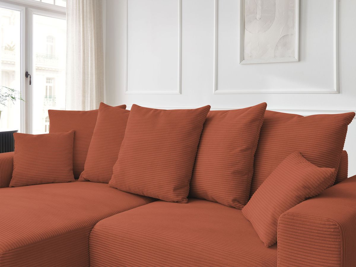 Canapé d'angle convertible coffre ATILLA velours côtelé avec pouf