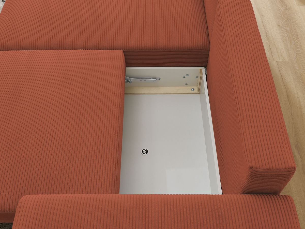 Canapé d'angle convertible coffre ATILLA velours côtelé avec pouf
