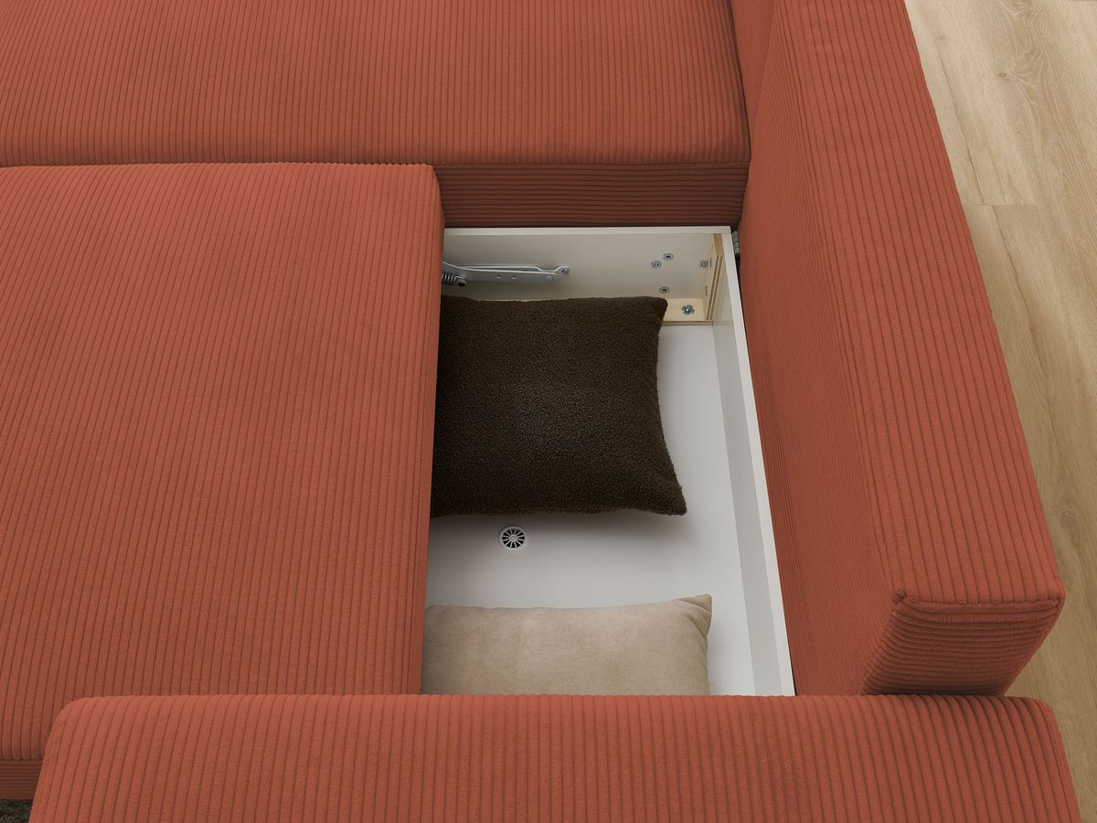 Canapé d'angle convertible coffre ATILLA velours côtelé avec pouf