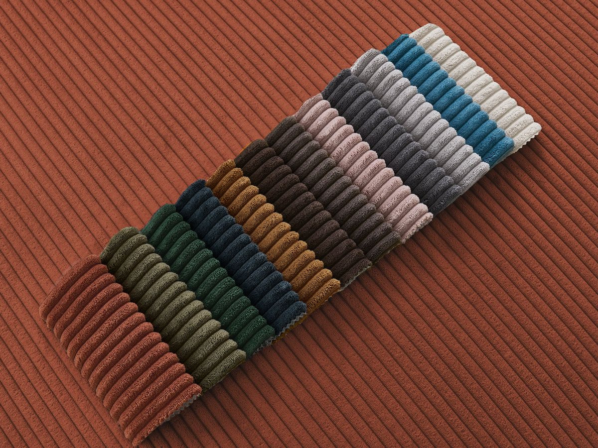 Canapé d'angle convertible coffre ATILLA velours côtelé avec pouf